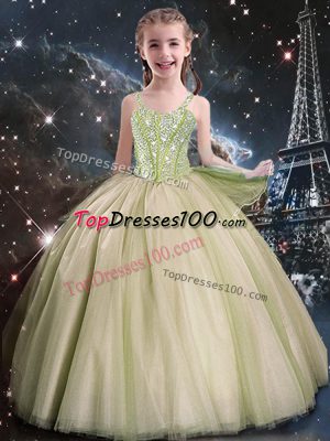 Enchanting Yellow Green Sleeveless Floor Length Beading Lace Up Womens Party Dresses