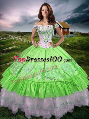 Sleeveless Floor Length Beading and Embroidery and Ruffled Layers Lace Up 15th Birthday Dress with