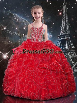 Straps Sleeveless Lace Up Custom Made Coral Red Organza