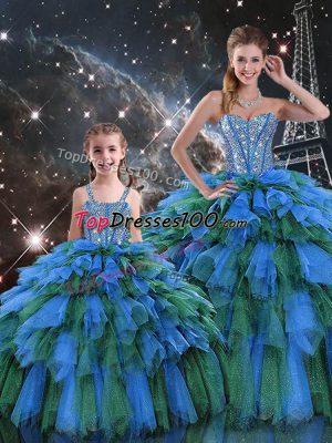 High Class Floor Length Multi-color Quince Ball Gowns Sweetheart Sleeveless Lace Up