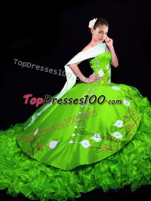 Dynamic Sweetheart Neckline Embroidery and Ruffles Quinceanera Dress Sleeveless Lace Up