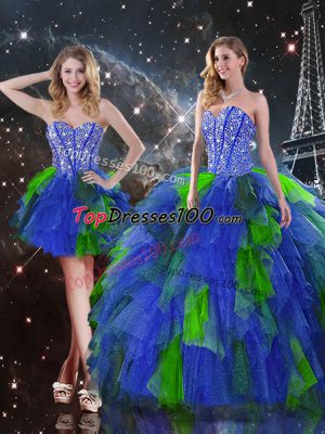 Luxurious Tulle Sleeveless Floor Length Sweet 16 Quinceanera Dress and Beading and Ruffles