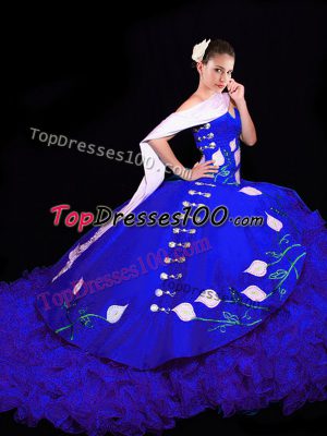 Best Ball Gowns Sleeveless Royal Blue Quinceanera Dresses Brush Train Lace Up