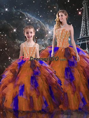 Designer Multi-color Sweet 16 Quinceanera Dress Military Ball and Sweet 16 and Quinceanera with Beading and Ruffled Layers Sweetheart Sleeveless Lace Up