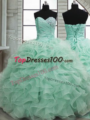 Traditional Apple Green Sweet 16 Dresses Military Ball and Sweet 16 and Quinceanera with Beading and Ruffles Sweetheart Sleeveless Lace Up