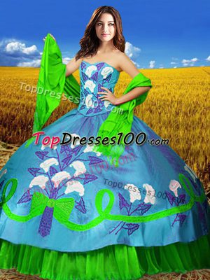 Floor Length Lace Up 15 Quinceanera Dress Multi-color for Military Ball and Sweet 16 and Quinceanera with Embroidery
