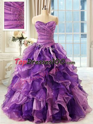 Sweetheart Sleeveless Lace Up Sweet 16 Quinceanera Dress Eggplant Purple Organza