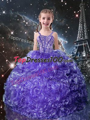 Straps Sleeveless Organza Kids Formal Wear Beading and Ruffles Lace Up
