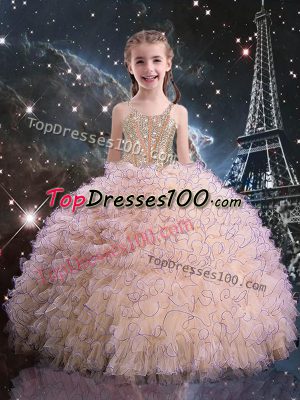 Glorious Pink Sleeveless Beading and Ruffles Floor Length Child Pageant Dress