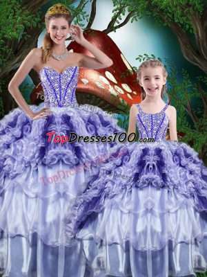 Multi-color Lace Up Sweetheart Beading and Ruffles and Ruffled Layers Sweet 16 Quinceanera Dress Organza Sleeveless