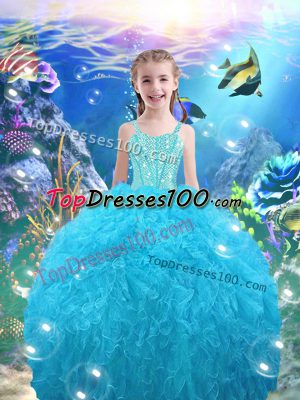 Trendy Organza Sleeveless Floor Length Little Girl Pageant Gowns and Beading and Ruffles