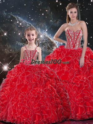 Amazing Sweetheart Sleeveless Lace Up Ball Gown Prom Dress Wine Red Organza