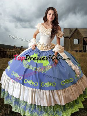 Fantastic Multi-color Ball Gowns Embroidery and Ruffled Layers Sweet 16 Dress Lace Up Taffeta Sleeveless