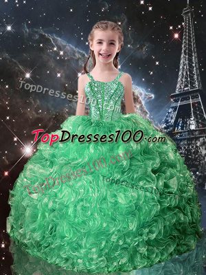 Custom Made Turquoise Ball Gowns Beading and Ruffles Little Girl Pageant Gowns Lace Up Organza Sleeveless Floor Length
