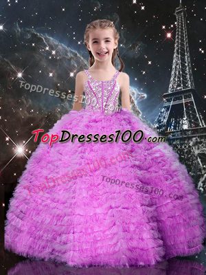 Perfect Straps Sleeveless Lace Up Party Dress Wholesale Lilac Tulle