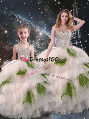 Cute Sweetheart Sleeveless 15 Quinceanera Dress Floor Length Beading and Ruffled Layers Multi-color Organza