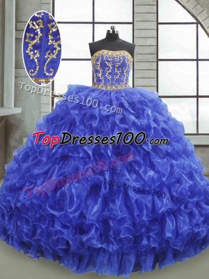 Perfect Sleeveless Lace Up Floor Length Beading and Appliques and Ruffles Sweet 16 Dress