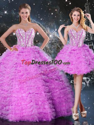 Custom Made Fuchsia Sweetheart Lace Up Beading and Ruffled Layers Quinceanera Dress Sleeveless