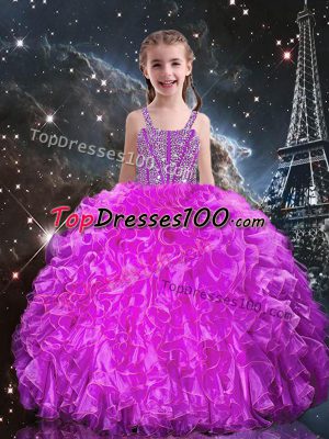 Organza Sleeveless Floor Length Party Dresses and Beading and Ruffles