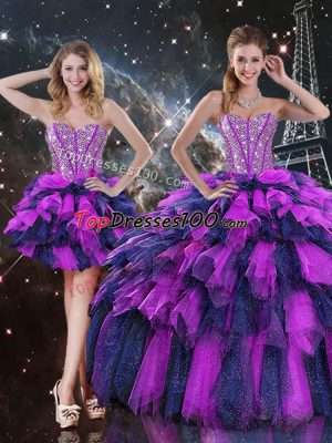 Organza Sweetheart Sleeveless Lace Up Beading and Ruffles and Ruffled Layers Vestidos de Quinceanera in Multi-color