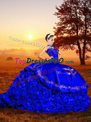Gorgeous Sleeveless Brush Train Embroidery and Ruffles Lace Up Vestidos de Quinceanera