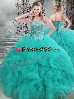 Smart Sweetheart Sleeveless Organza Sweet 16 Dresses Beading and Ruffles Lace Up
