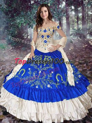 Clearance Ball Gowns Ball Gown Prom Dress Royal Blue Off The Shoulder Taffeta Sleeveless Floor Length Lace Up