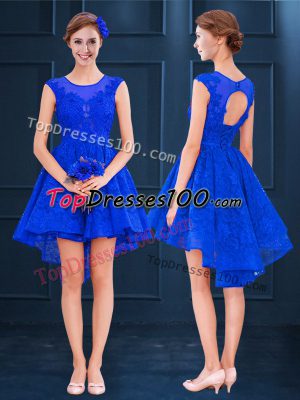 Sleeveless Lace and Belt Lace Up Bridesmaids Dress