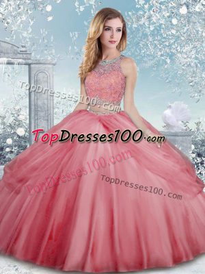 Scoop Sleeveless Tulle 15th Birthday Dress Beading Clasp Handle