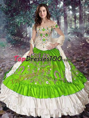 Glittering Sleeveless Floor Length Embroidery and Ruffled Layers Lace Up Sweet 16 Dress
