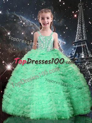 Floor Length Apple Green Party Dress for Girls Straps Sleeveless Lace Up