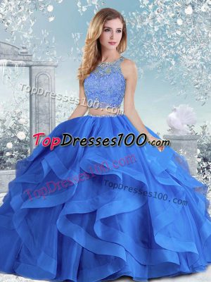Floor Length Royal Blue Quinceanera Dresses Scoop Long Sleeves Clasp Handle