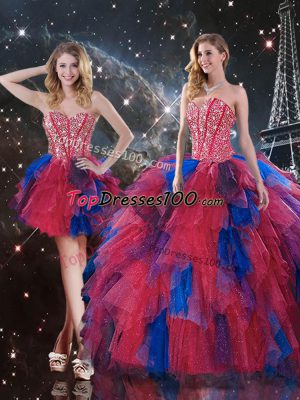 Sweetheart Sleeveless Tulle Sweet 16 Quinceanera Dress Beading and Ruffles Lace Up