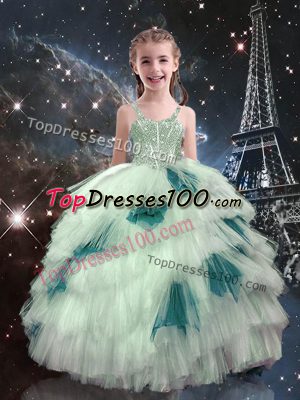 Enchanting Floor Length Ball Gowns Sleeveless White Pageant Gowns For Girls Lace Up