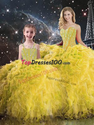 Custom Made Yellow Sleeveless Beading and Ruffles Floor Length Quinceanera Gown