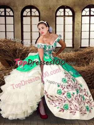 Ball Gowns Sweet 16 Dress Multi-color Off The Shoulder Taffeta Sleeveless Floor Length Lace Up