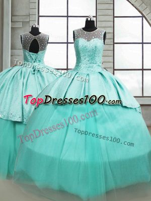 Tulle Sleeveless Vestidos de Quinceanera Brush Train and Beading