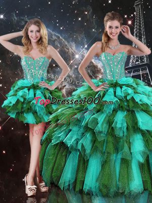 Deluxe Multi-color Lace Up Sweetheart Beading and Ruffles and Ruffled Layers Sweet 16 Dresses Organza Sleeveless