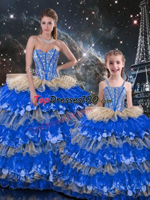 Multi-color Lace Up 15 Quinceanera Dress Beading and Ruffles Sleeveless Floor Length