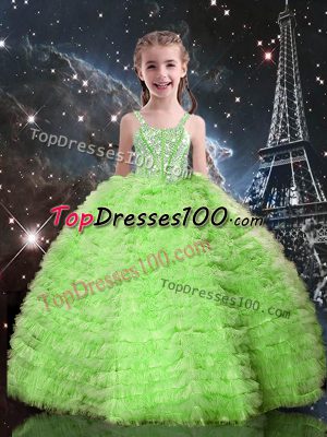 Attractive Lace Up Kids Formal Wear Beading and Ruffled Layers Sleeveless Floor Length