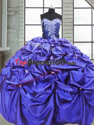 Cute Purple Lace Up Ball Gown Prom Dress Beading and Pick Ups Sleeveless Floor Length