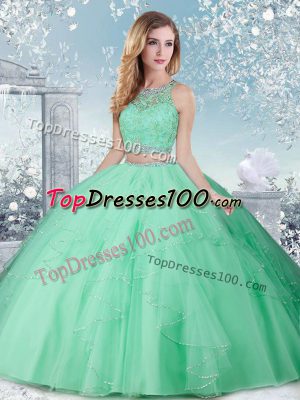 Apple Green Sleeveless Tulle Clasp Handle Sweet 16 Quinceanera Dress for Military Ball and Sweet 16 and Quinceanera
