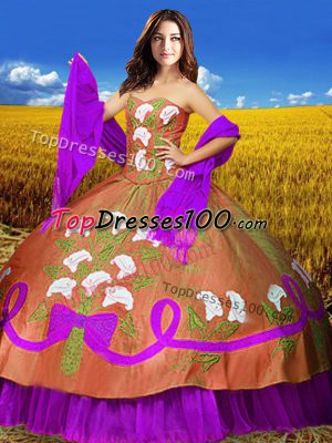 Excellent Floor Length Multi-color Quinceanera Dress Taffeta Sleeveless Embroidery