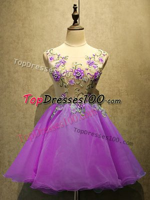 Charming Sleeveless Organza Mini Length Lace Up Homecoming Dress in Purple with Embroidery