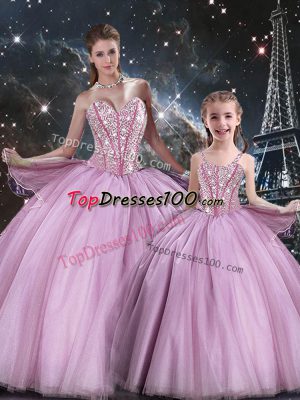Ball Gowns Quinceanera Gown Lilac Sweetheart Tulle Sleeveless Floor Length Lace Up