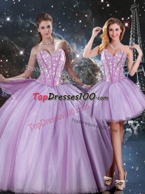 Sweetheart Sleeveless Tulle Quinceanera Dresses Beading Lace Up