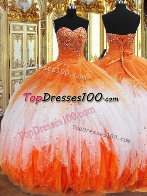 Multi-color Ball Gowns Beading and Ruffles Sweet 16 Quinceanera Dress Lace Up Organza Sleeveless Floor Length