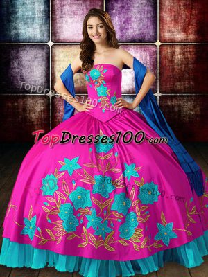 Cute Multi-color Lace Up 15th Birthday Dress Embroidery Sleeveless Floor Length