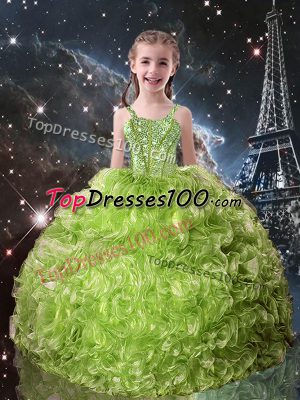 Low Price Olive Green Sleeveless Floor Length Beading and Ruffles Lace Up Little Girls Pageant Dress