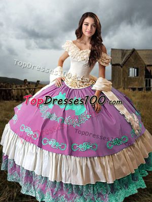 Classical Multi-color Sleeveless Embroidery and Ruffled Layers Lace Up Sweet 16 Dresses